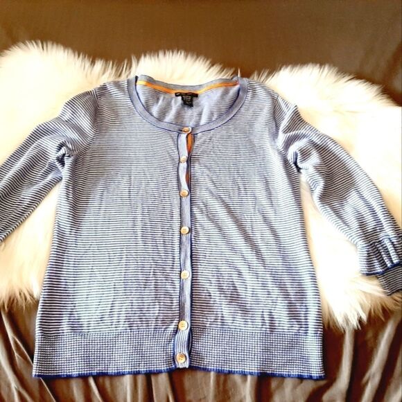 New York & Company sz large blue striped soft cardigan - Picture 1 of 3